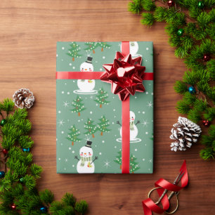 Snowman and Christmas Tree Wrapping Paper