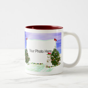 Snowman and Christmas Trees 2-Photo Frame Two-Tone Coffee Mug