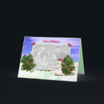 Snowman and Christmas Trees Photo<br><div class="desc">A holiday greeting for a photo with my computer artwork of a snowman decorating his Christmas trees. Text says "Happy Holidays!</div>
