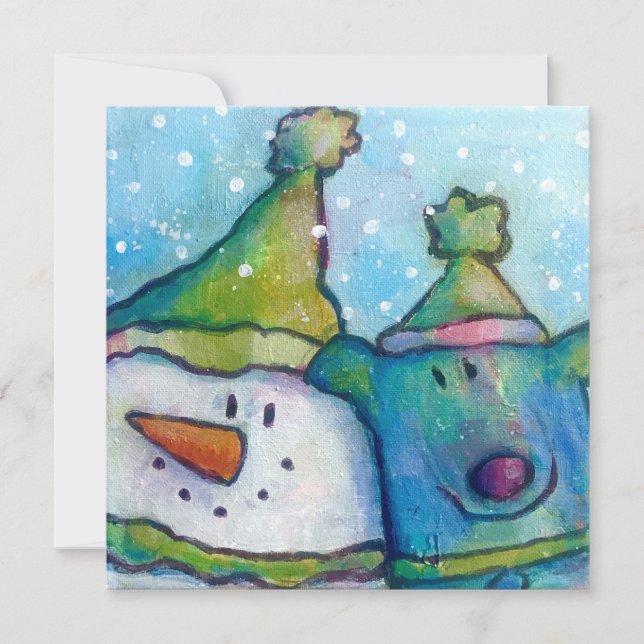 Snowman and Dog Flat Holiday Card (Front)