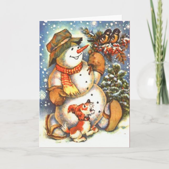 Snowman and Dog Holiday Card (Front)