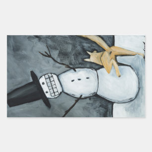 Snowman and dog rectangular sticker