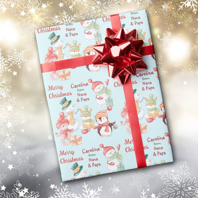 Snowman and Friends Christmas Party Kids' Wrapping Paper (Creator Uploaded)