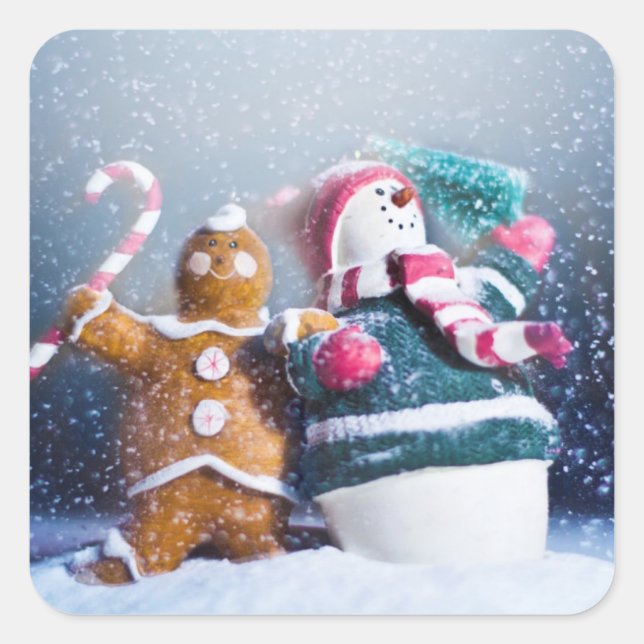 Snowman and gingerbread square sticker (Front)