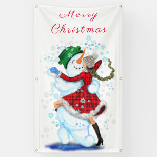 Snowman and Girl Dancers Christmas Banner