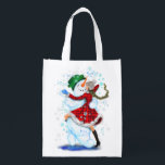 Snowman and Girl Dancers Christmas Grocery Bag<br><div class="desc">Grocery Bags with Happy Snowman and Girl Dance Tango Christmas Party Fun Cartoon Drawing - Choose / Add Your Unique Text / Name / Colour - Make Your Special Gift - Resize and move or remove and add elements / text with customisation tool ! Drawing and Design by MIGNED. Please...</div>