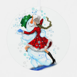 Snowman and Girl Dancers Funny Christmas Ornament