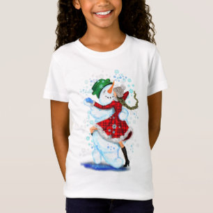 Snowman and Girl Dancing Tango Christmas Party Fun T-Shirt