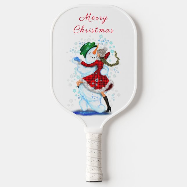 Snowman and Girl Dancing Tango Pickleball Paddle (Front)