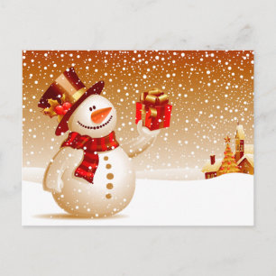 Snowman and Golden Stars Postcard