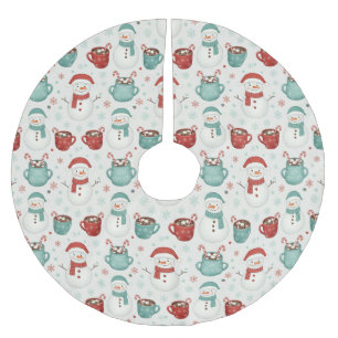 Snowman and Hot Cocoa Christmas Seamless Pattern Brushed Polyester Tree Skirt