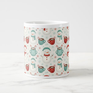 Snowman and Hot Cocoa Christmas Seamless Pattern Large Coffee Mug
