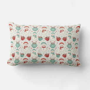 Snowman and Hot Cocoa Christmas Seamless Pattern Lumbar Cushion