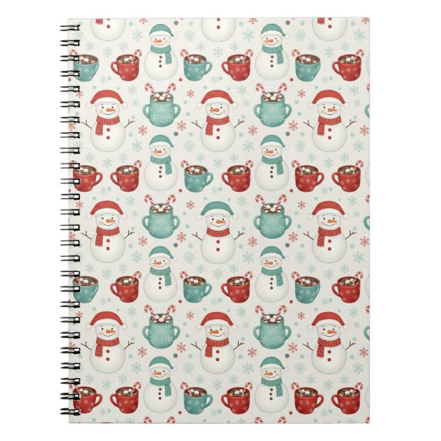 Snowman and Hot Cocoa Christmas Seamless Pattern Notebook (Front)