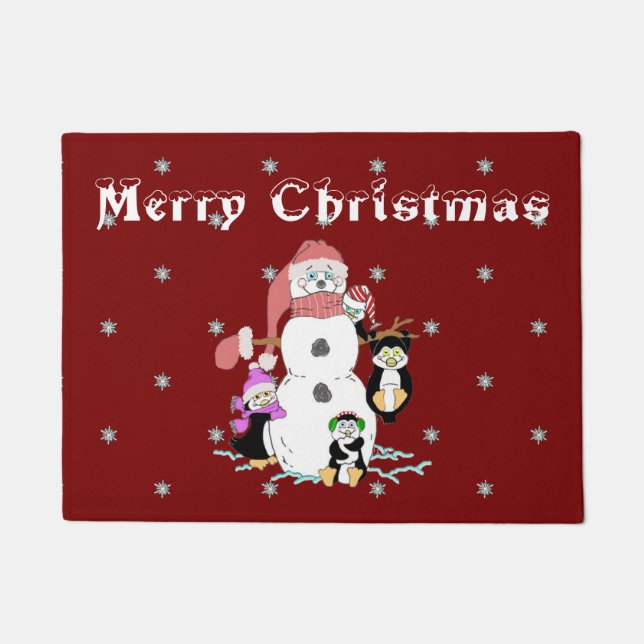 Snowman and Penguin Christmas Doormat (Front)