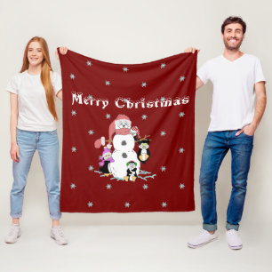 Snowman and Penguin Christmas Fleece Blanket