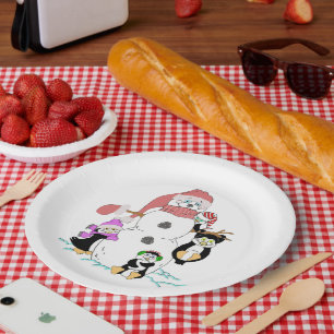 Snowman and Penguin Paper Plates