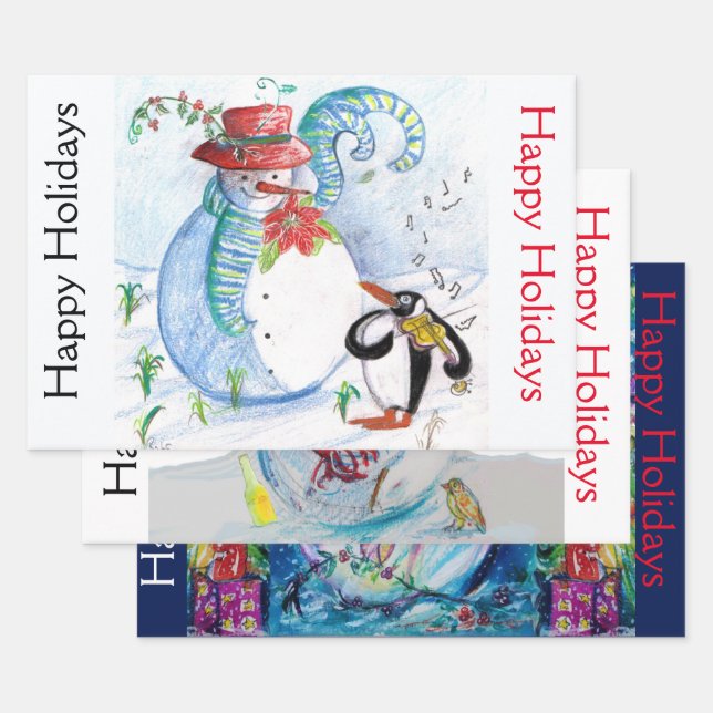 SNOWMAN AND PENGUIN'S SERENADE Christmas Wrapping Wrapping Paper Sheet (Set)