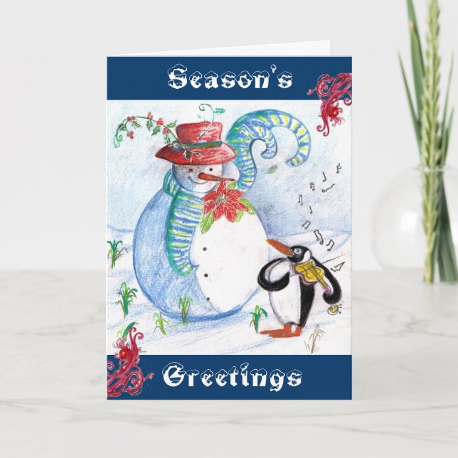 SNOWMAN AND PENGUIN'S WINTER SERENADE HOLIDAY CARD (Front)