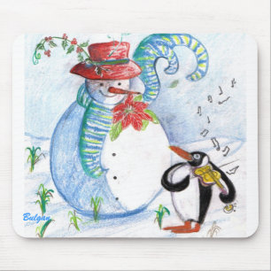 SNOWMAN AND PENGUIN'S WINTER SERENADE MOUSE PAD