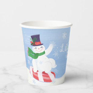 Snowman and Peppermint Blue Paper Cups