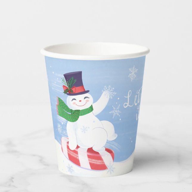 Snowman and Peppermint Blue Paper Cups (Front)