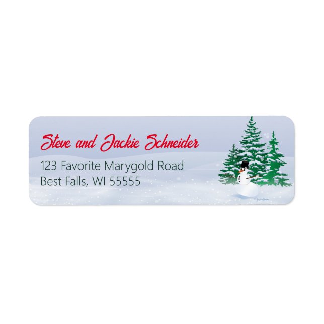 Snowman and Pine Trees Address Label (Front)