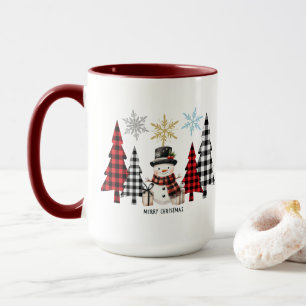 Snowman and Plaid Christmas Tree - Cosy Winter sip Mug