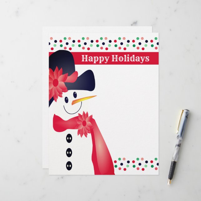 Snowman And Polka Dot Designer Custom Letterhead (Front/Back In Situ)
