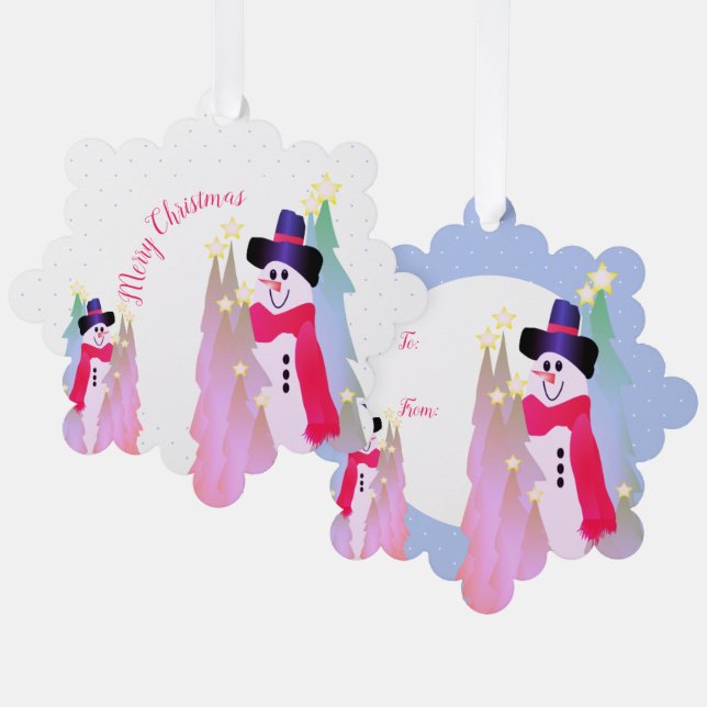 Snowman And Polka Dots Tree Decoration Card (Front/Back)