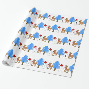 Snowman and Reindeer in the Forest Wrapping Paper