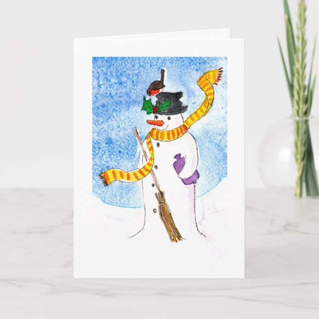 Snowman and Robin Holiday Card (Front)