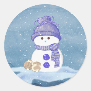 Snowman and Sleeping Bunnies Classic Round Sticker