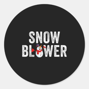 Snowman And Snow Blower Couples Matching Christmas Classic Round Sticker