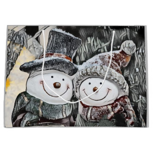 Snowman and Snow woman drawing Large Gift Bag