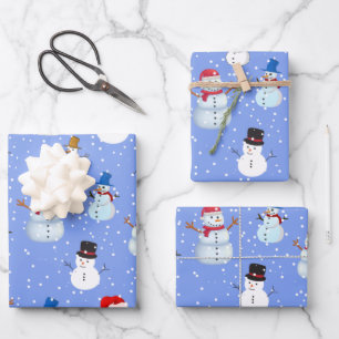 Snowman and Snowfall Wrapping Paper Sheet