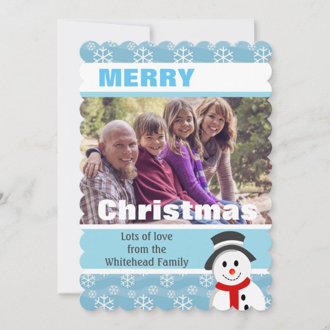 Snowman and Snowflakes Custom Photo Holiday Card (Front)