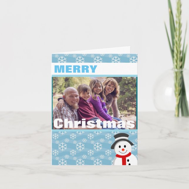 Snowman and Snowflakes Custom Photo Holiday Card (Front)