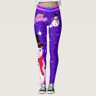 Snowman and Snowflakes on YOUR COLOR Christmas Leggings