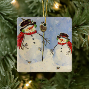 Snowman and Son Ceramic Ornament