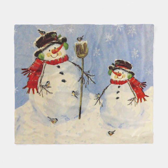 Snowman and Son Fleece Blanket (Front (Horizontal))