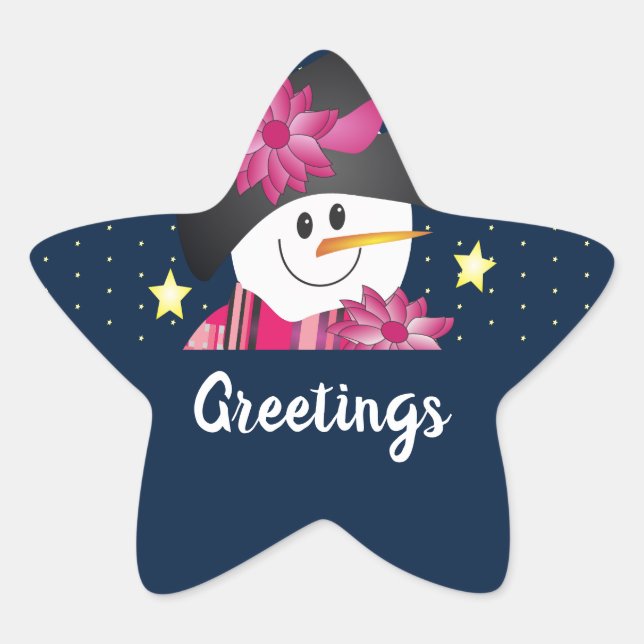 Snowman And Stars Star Sticker (Front)