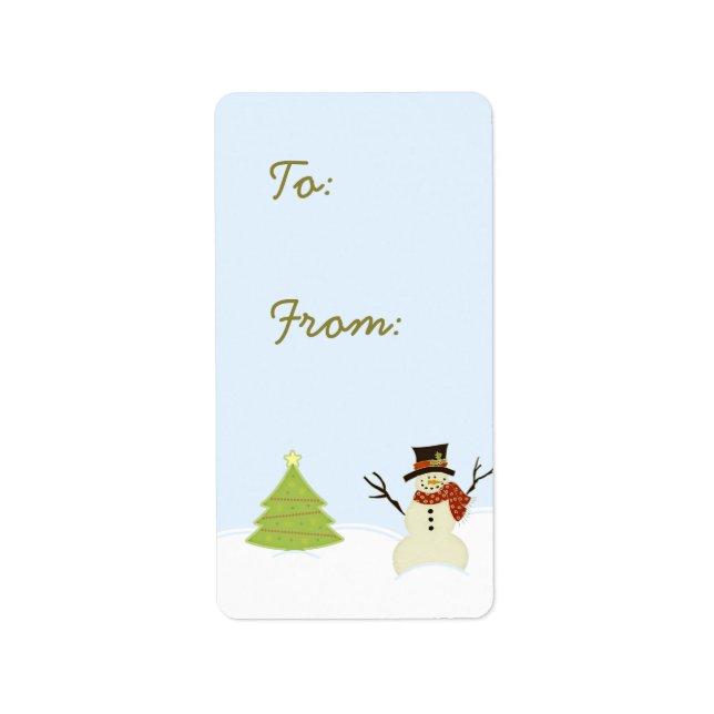 Snowman and Tree Christmas Gift Tag Labels (Front)