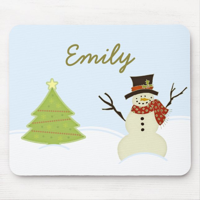 Snowman and Tree Christmas Mousepad (Front)