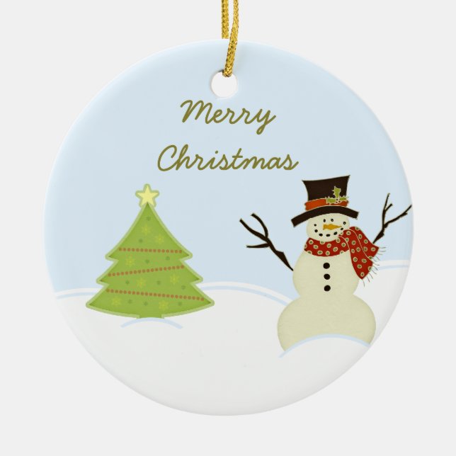Snowman and Tree Christmas Ornament (Front)