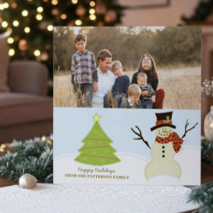 Snowman and Tree Holiday Photo Card