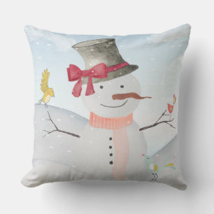 Snowman and Winter Woodland Friends Cushion