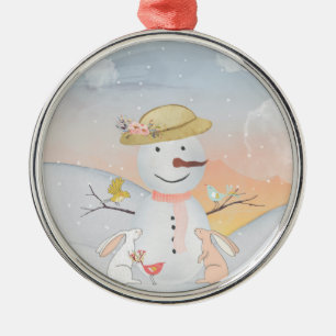 Snowman and Winter Woodland Friends Metal Tree Decoration