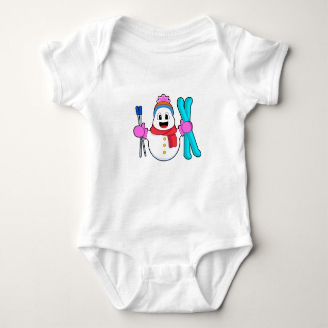 Snowman as Skier with Ski Baby Bodysuit (Front)