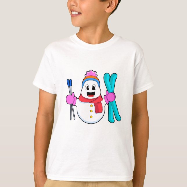 Snowman as Skier with Ski T-Shirt (Front)